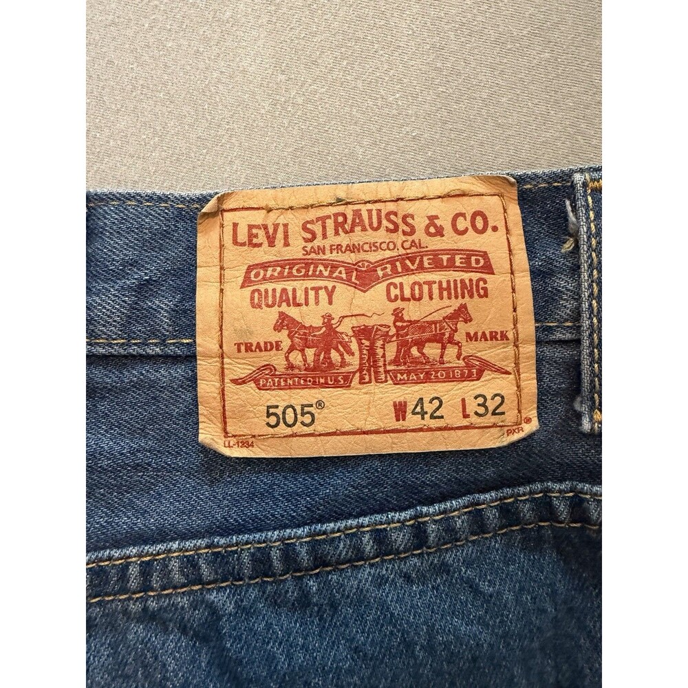 Levis 505 Jeans Mens 42x32 Actual 41x31 Blue 100% Cotton Regular Y2K Blank Tab - Picture 8 of 10